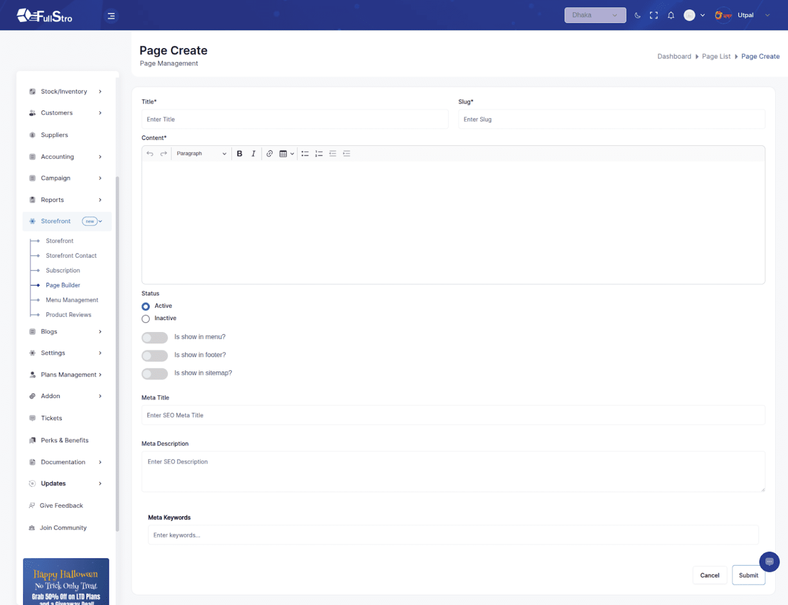 Page & Menu Builder | Fullstro