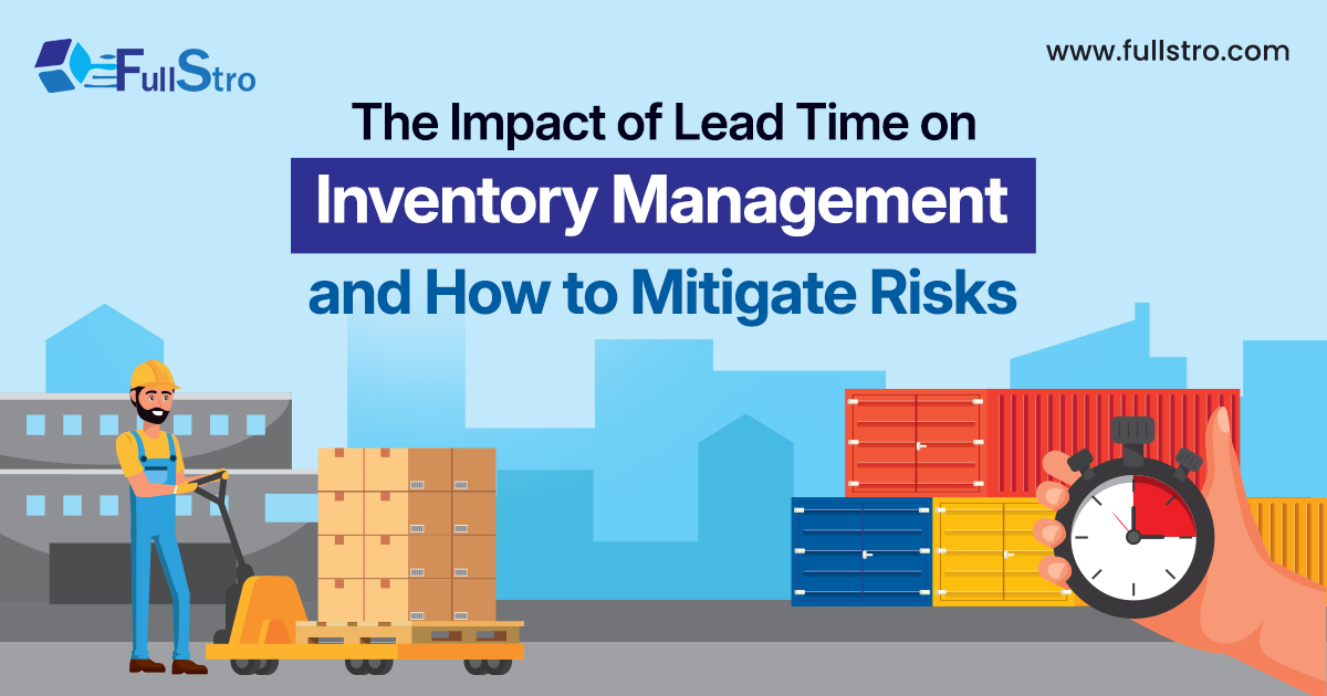 Lead time in inventory management diagram showing supply chain stages, delays, stock planning, and real-time inventory tracking system